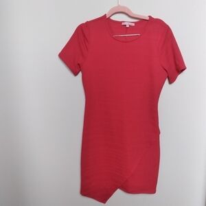 June & Hudson Red Asymmetric Wrap Front Bodycon Dress Size Large